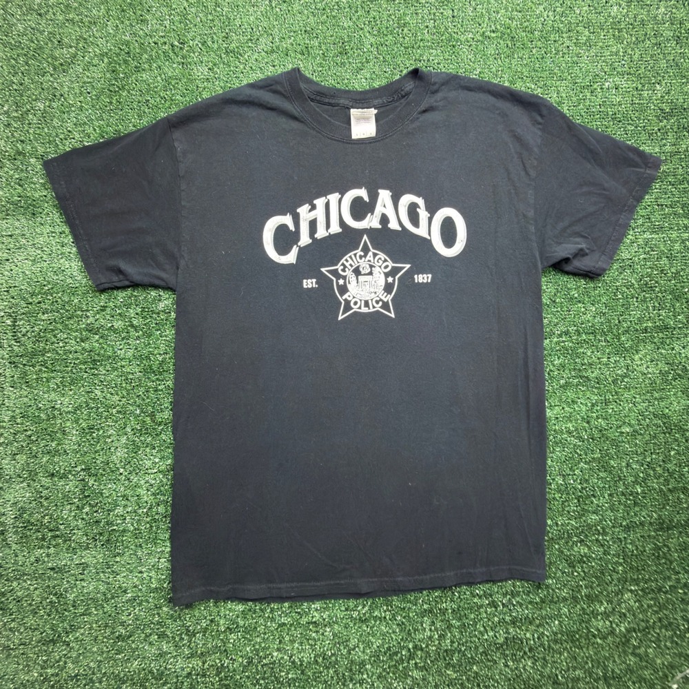 Gildan Chicago Police Department‎ Graphic T-Shirt Mens Large Black Short Sleeve